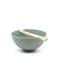 Salt & Pepper Salt & Pepper Ikana Pottery Bowl With Chopsticks 16.5cm Moss Green