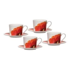 Ashdene Red Poppies Cup & Saucer Set Of 4 250ml