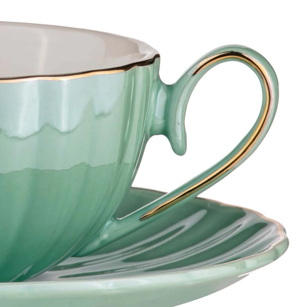 Ashdene Parisienne Pearl Cup & Saucer 220ml Aquamarine - Image 2