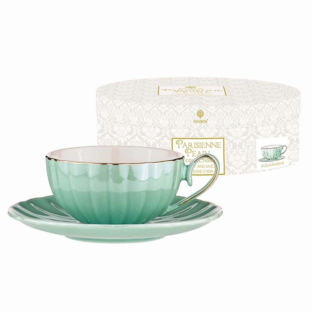 Ashdene Parisienne Pearl Cup & Saucer 220ml Aquamarine - Image 3