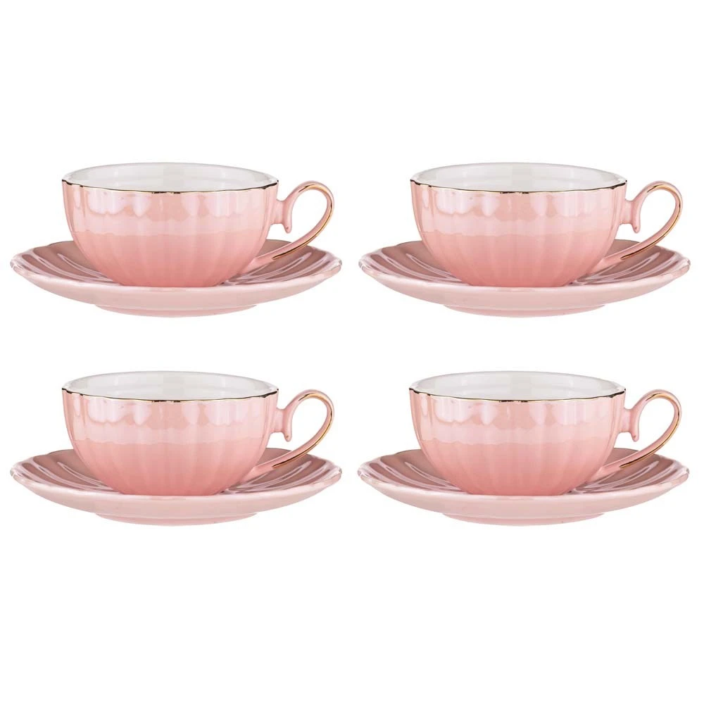 Ashdene Parisienne Pearl 4 Piece Cup & Saucer Set Marshmallow