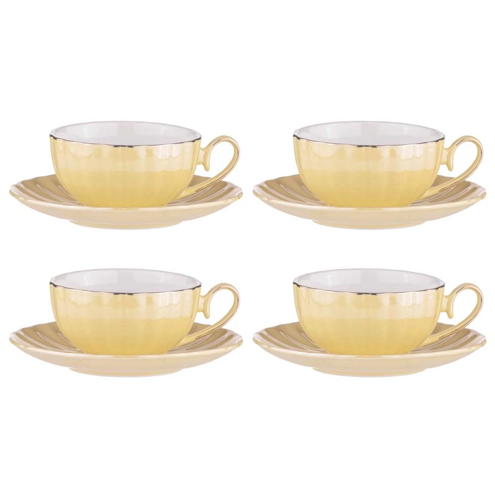 Ashdene Parisienne Pearl 4 Piece Cup & Saucer Set Buttermilk