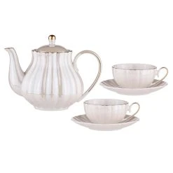 Ashdene Parisienne Pearl Teapot & 2 Teacup Set White