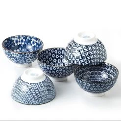 Noritake Nami Japanese Porcelain 5 Piece Rice Bowl Set 12cm