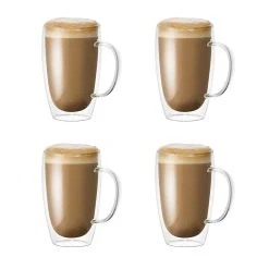 Baccarat Barista Café Set Of 4 Double Wall Handle Thermal Glass Tumblers 450ml